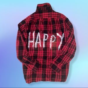 “HAPPY” Upcycled Flannel (Thick, Warm)